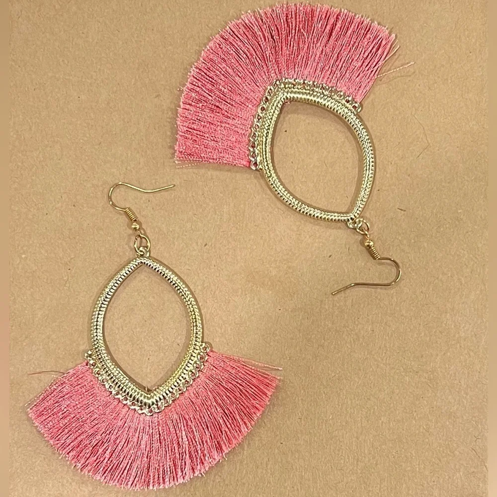 Tassel Fan Earrings Salmon Pink and Gold